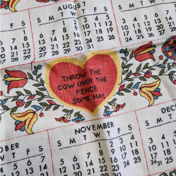 Vintage 60's Pennsylvania Dutch Style 1967 Calendar Linen Tea Towel with Sayings - Picture 6 of 10